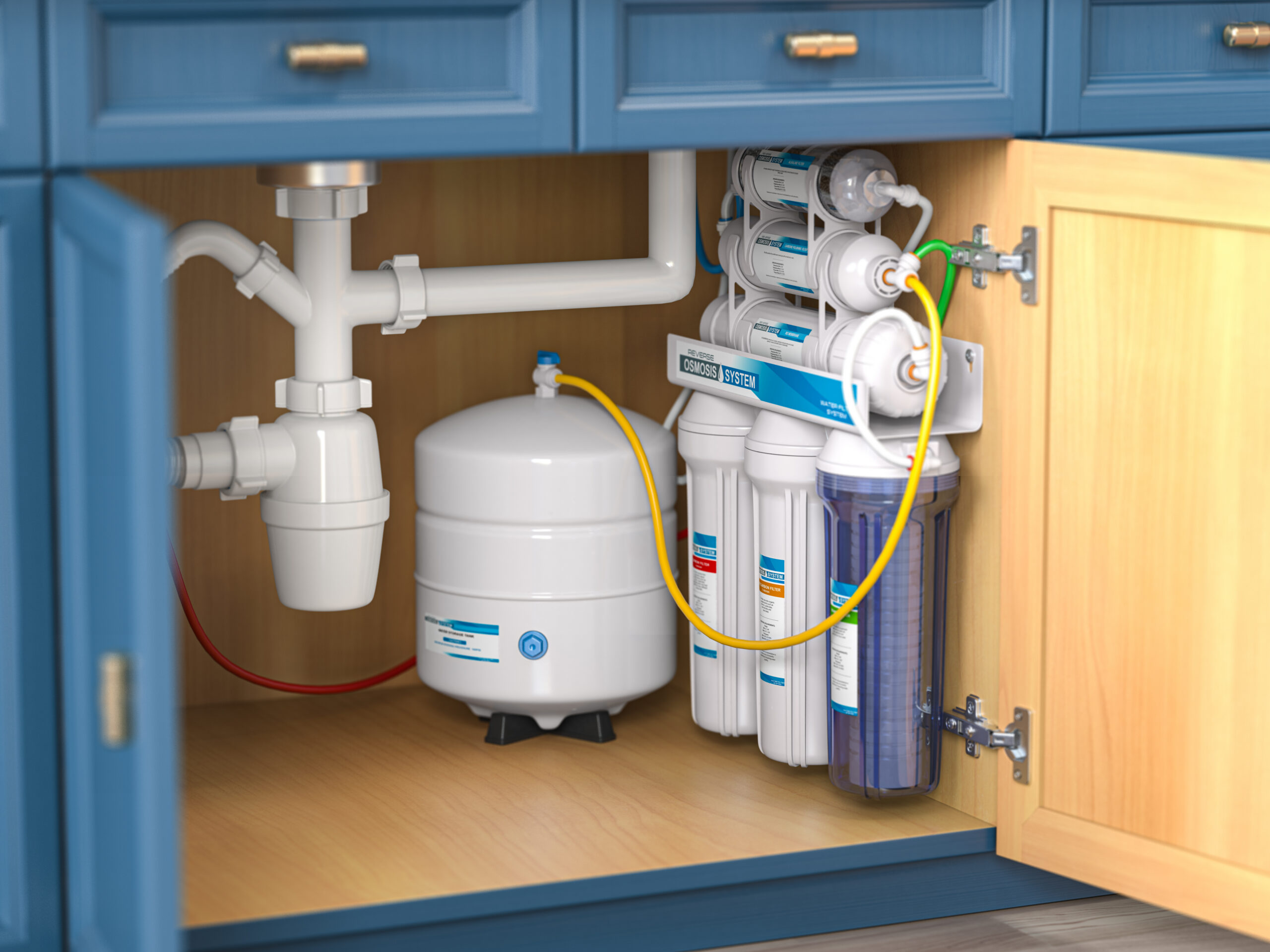 Reverse osmosis setup under kitchen sink